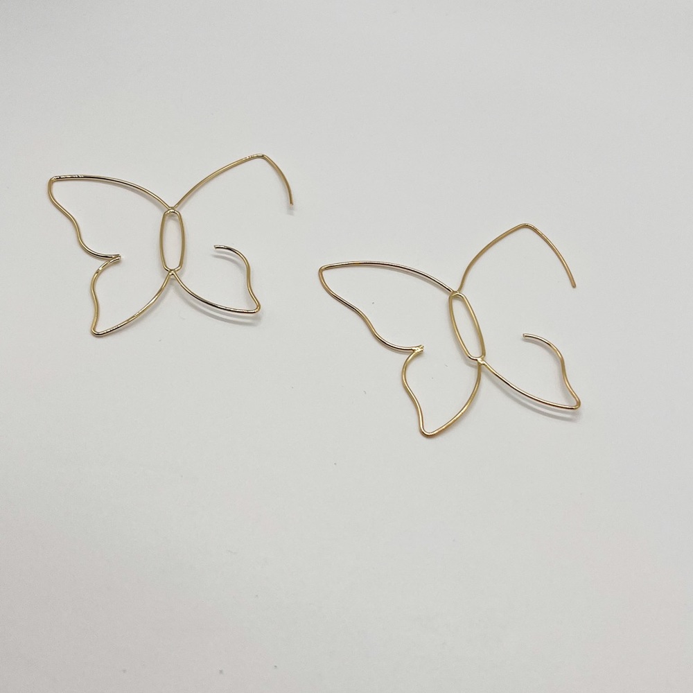 Large Gold Butterfly Hoop Earrings - Picture 8 of 9